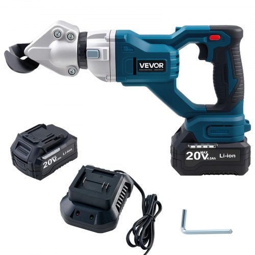 Metal Shear, Cordless Sheet Metal Cutter with 360-Degree Pivoting Head, Double Blades, 110VAC 20VDC, Cuts 18 GA Galvanized Steel, 20 GA Stainless Steel, Aluminum, Plastic, Cardboard, 2800SPM