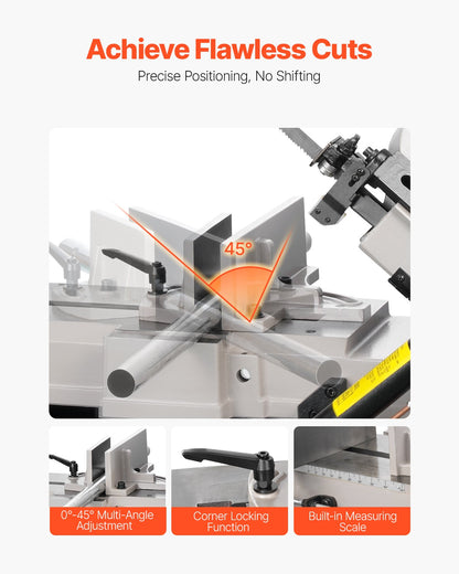 Metal Horizontal Band Saw, 7 x 12 in Rectangular Cutting Capacity, 110/220V Metal Vertical Cutting Bandsaw with 1.1 kW Motor, 0-45° Angle Adjustment, Variable Speed, for Metal, Wood, and Plastic