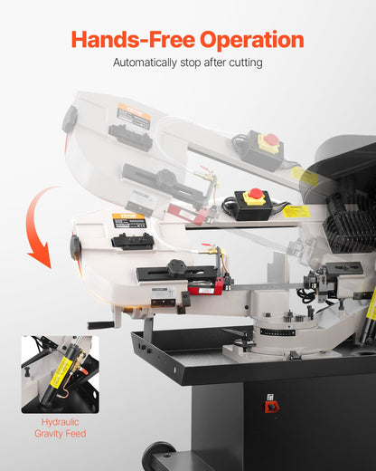 Metal Horizontal Band Saw, 7 x 8.25 in Rectangular Cutting Capacity, 110/220V Vertical Cutting Bandsaw with 1.1 kW Motor, 0-45° Angle Adjustment, Variable Speed, for Metal, Wood, and Plastic