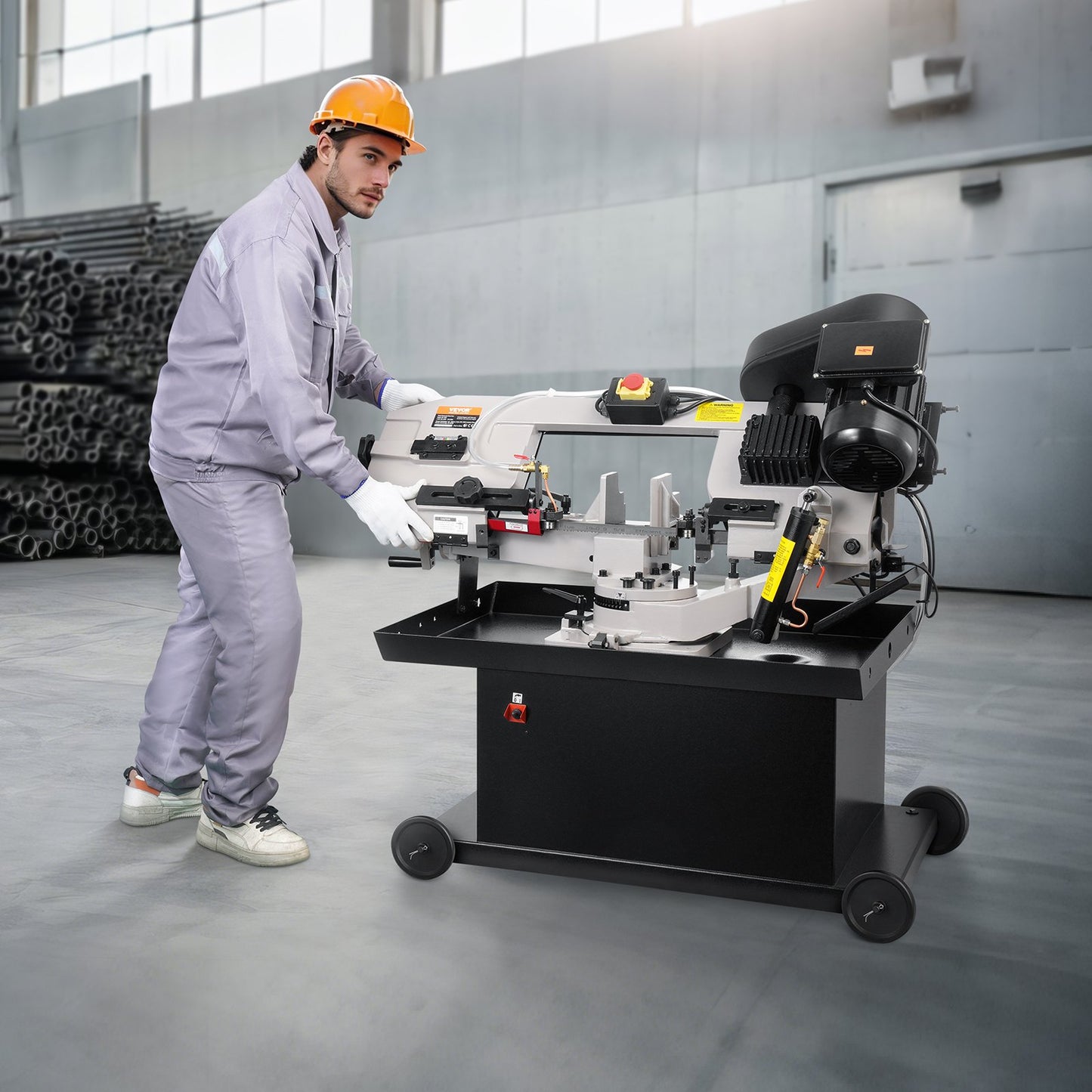 Metal Horizontal Band Saw, 7 x 8.25 in Rectangular Cutting Capacity, 110/220V Vertical Cutting Bandsaw with 1.1 kW Motor, 0-45° Angle Adjustment, Variable Speed, for Metal, Wood, and Plastic