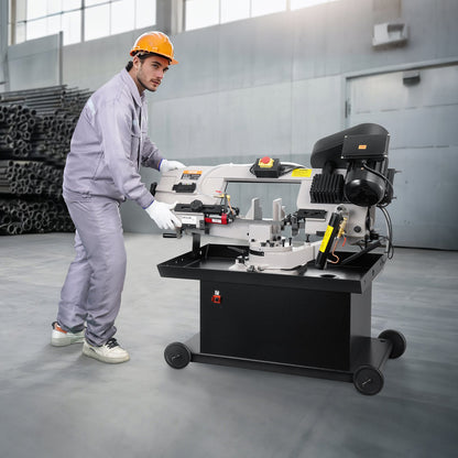 Metal Horizontal Band Saw, 7 x 8.25 in Rectangular Cutting Capacity, 110/220V Vertical Cutting Bandsaw with 1.1 kW Motor, 0-45° Angle Adjustment, Variable Speed, for Metal, Wood, and Plastic