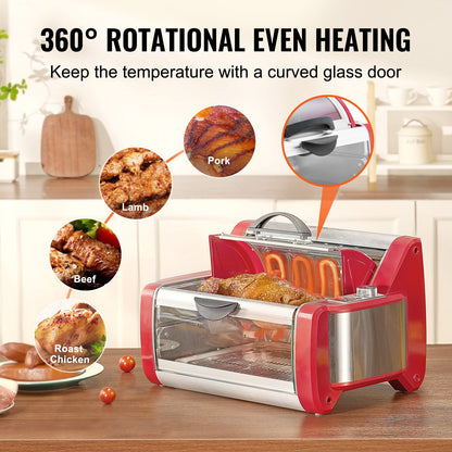 Shawarma Grill Machine, Chicken Shawarma Cooker Machine Countertop, Electric Stainless Steel Broiler Gyro Rotisserie Oven Doner Kebab Machine, for Home Restaurant Kitchen Parties