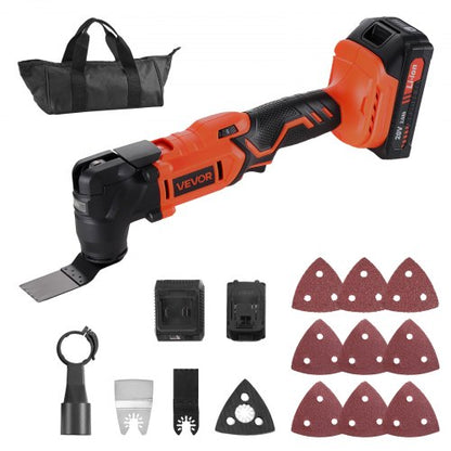 Cordless Oscillating Tool, 20V Oscillating Multi Tool Kit with 6 Variable Speeds 8500 - 17000 OPM, 3.2° Oscillation Angle, 2.0Ah Battery Pack & Charger, 12PCS Saw Accessories & LED Work Light
