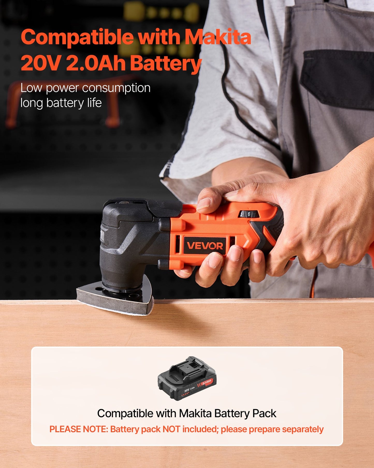 Cordless Oscillating Tool, 20V Multitool Oscillating Tool with 6 Variable Speeds 8500 - 17000 OPM, 3.2° Oscillating Angle, 8PCS Saw Accessories & LED Work Light (Battery Pack Not Included)