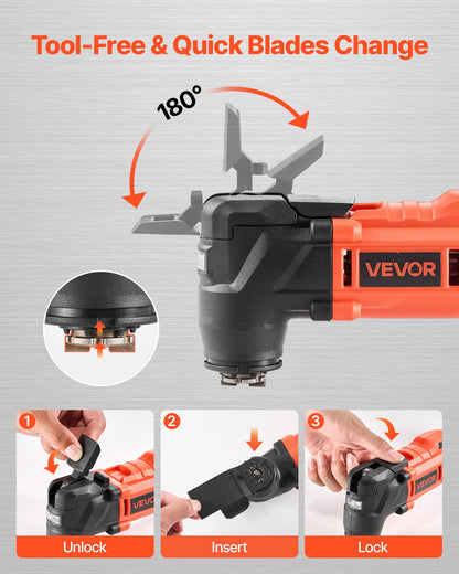 Cordless Oscillating Tool, 20V Multitool Oscillating Tool with 6 Variable Speeds 8500 - 17000 OPM, 3.2° Oscillating Angle, 8PCS Saw Accessories & LED Work Light (Battery Pack Not Included)