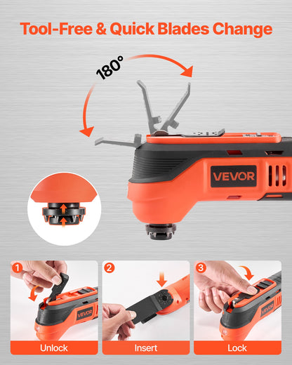 Cordless Oscillating Tool, 12V Multitool Oscillating Saw Tool with 6 Variable Speeds 6000 - 17500 OPM, 3.2° Oscillation Angle, 2.0Ah Battery Pack & Charger, 8PCS Saw Accessories & LED Work Light