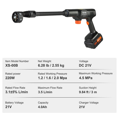 Cordless Pressure Washer, 652-PSI 1.0 GPM Portable Power Cleaner, Handheld High-Pressure Car Washer Gun with 4.0Ah Battery, Charger, 6-in-1 Nozzle, for Home/Floor Cleaning & Watering
