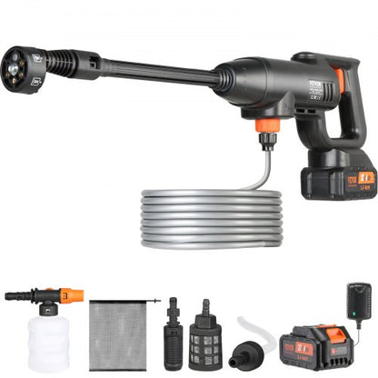 Cordless Pressure Washer, 580-PSI 1.1 GPM Portable Power Cleaner, Handheld High-Pressure Car Washer Gun with 4.0Ah Battery, Charger, 6-in-1 Nozzle, for Home/Floor Cleaning & Watering