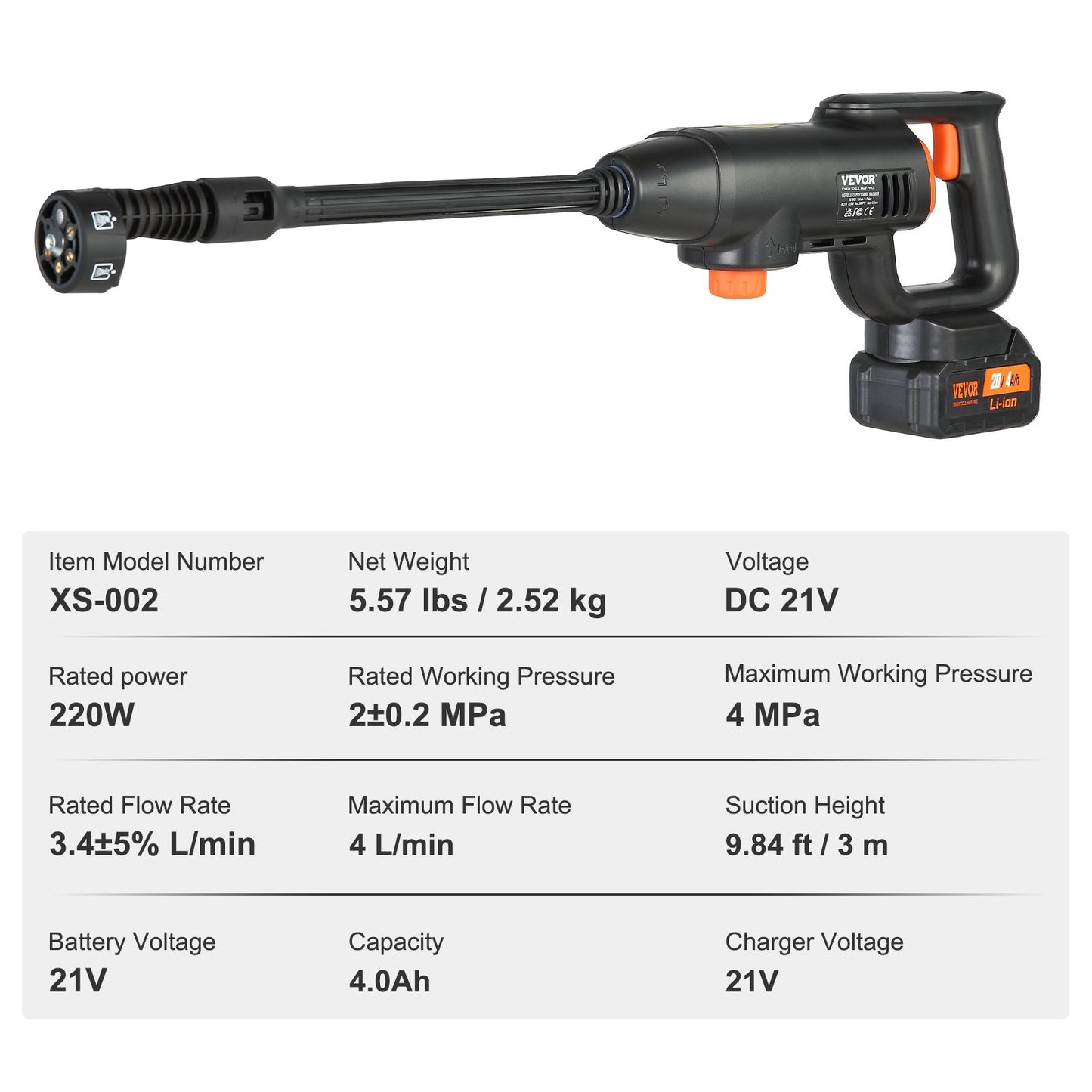 Cordless Pressure Washer, 580-PSI 1.1 GPM Portable Power Cleaner, Handheld High-Pressure Car Washer Gun with 4.0Ah Battery, Charger, 6-in-1 Nozzle, for Home/Floor Cleaning & Watering