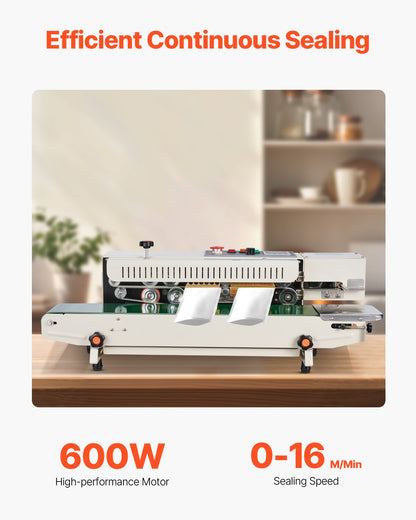 Continuous Bag Band Sealing Machine, 0.24-0.47 in/6-12 mm Seal Width, Horizontal Band Sealer Machine with Digital Temperature Control, Bag Sealer for 0.02-0.8 mm Plastic Bags, Inflation Function