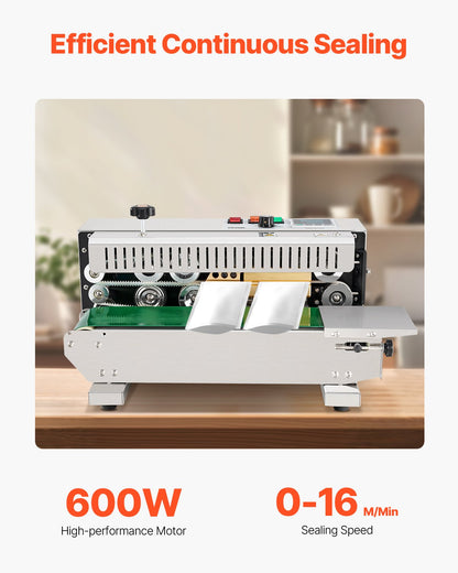 Continuous Bag Band Sealing Machine, 0.24-0.47 in/6-12 mm Seal Width, Horizontal Band Sealer Machine with Digital Temperature Control, Stainless Steel Bag Sealer for 0.02-0.8 mm Plastic Bag Film