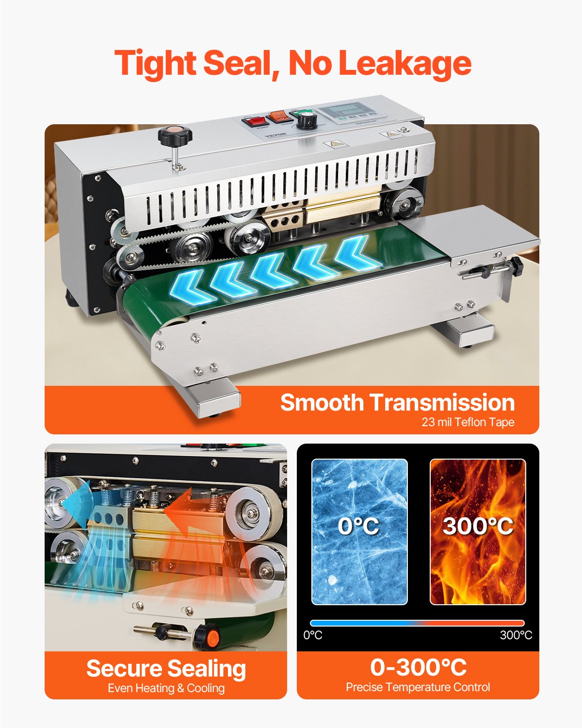 Continuous Bag Band Sealing Machine, 0.24-0.47 in/6-12 mm Seal Width, Horizontal Band Sealer Machine with Digital Temperature Control, Stainless Steel Bag Sealer for 0.02-0.8 mm Plastic Bag Film