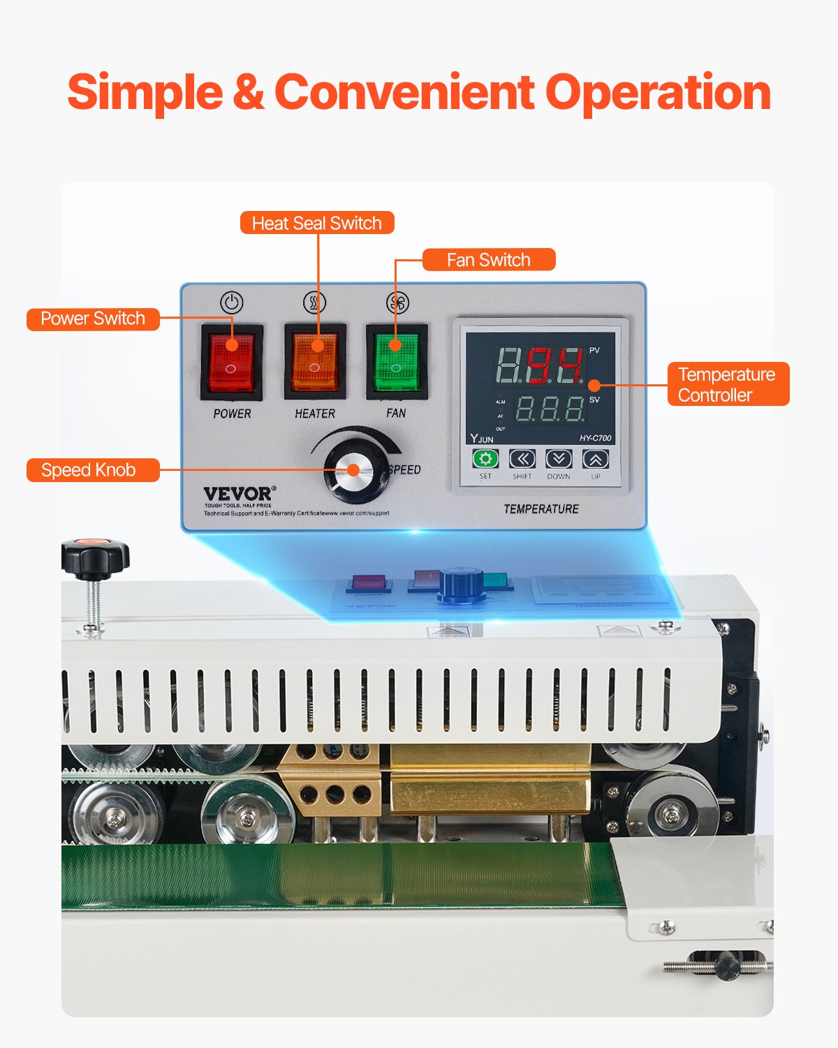 Continuous Bag Band Sealing Machine, 0.24-0.47 in/6-12 mm Seal Width, Horizontal Band Sealer Machine with Digital Temperature Control, Stainless Steel Bag Sealer for 0.02-0.8 mm Plastic Bag Film