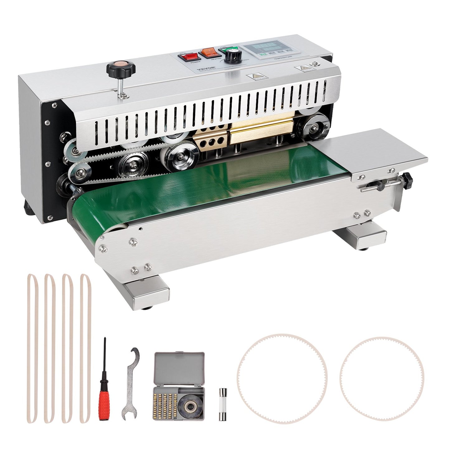 Continuous Bag Band Sealing Machine, 0.24-0.47 in/6-12 mm Seal Width, Horizontal Band Sealer Machine with Digital Temperature Control, Stainless Steel Bag Sealer for 0.02-0.8 mm Plastic Bag Film