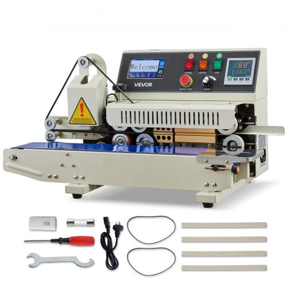 Continuous Bag Band Sealing Machine, 0.24-0.47 in Seal Width, Horizontal Band Sealer Machine with Ink Printing, Temp & Speed Adjustable, Heat Sealing Machine for 0.001-0.03 in Plastic Bags