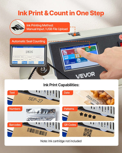 Continuous Bag Band Sealing Machine, 0.24-0.47 in Seal Width, Horizontal Band Sealer Machine with Ink Printing, Temp & Speed Adjustable, Heat Sealing Machine for 0.001-0.03 in Plastic Bags