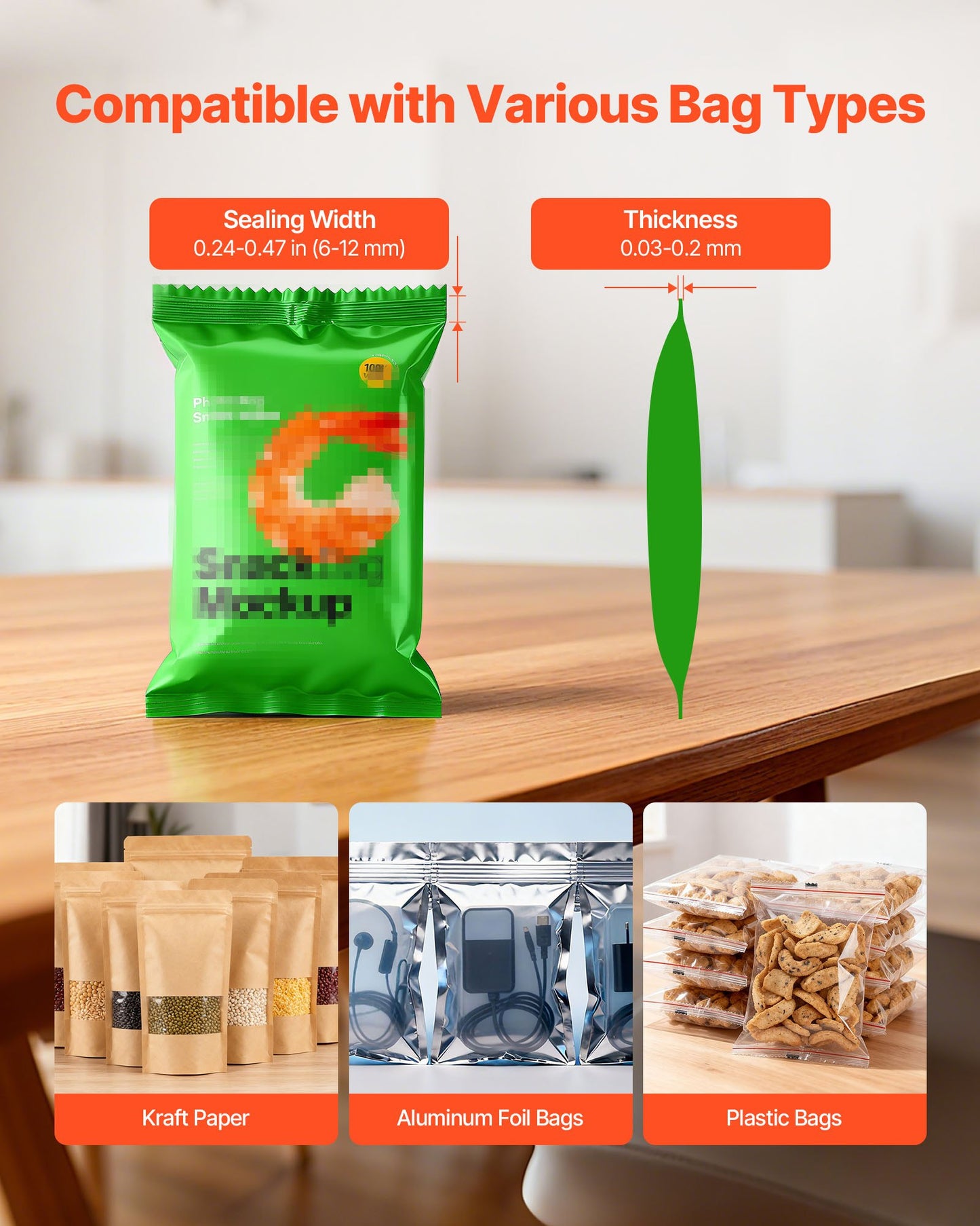 Continuous Bag Band Sealing Machine, 0.24-0.47 in Seal Width, Horizontal Band Sealer Machine with Ink Printing, Temp & Speed Adjustable, Heat Sealing Machine for 0.001-0.03 in Plastic Bags