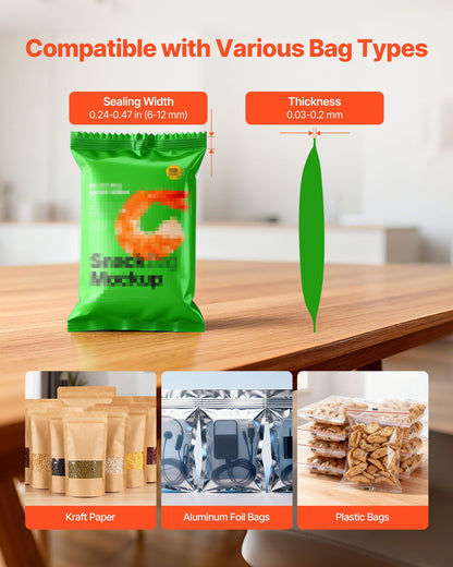 Continuous Bag Band Sealing Machine, 0.24-0.47 in Seal Width, Horizontal Band Sealer Machine with Ink Printing, Temp & Speed Adjustable, Heat Sealing Machine for 0.001-0.03 in Plastic Bags