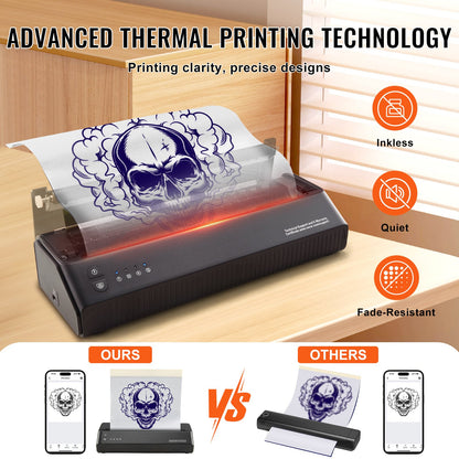 Tattoo Stencil Printer, Wireless Bluetooth Tattoo Printer Transfer Stencil Machine with 10Pcs Transfer Paper, Compatible for iOS＆Android Phone, iPad＆PC (with Storage Bag)