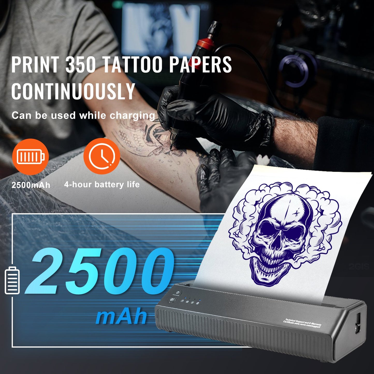 Tattoo Stencil Printer, Wireless Bluetooth Tattoo Printer Transfer Stencil Machine with 10Pcs Transfer Paper, Compatible for iOS＆Android Phone, iPad＆PC (with Storage Bag)