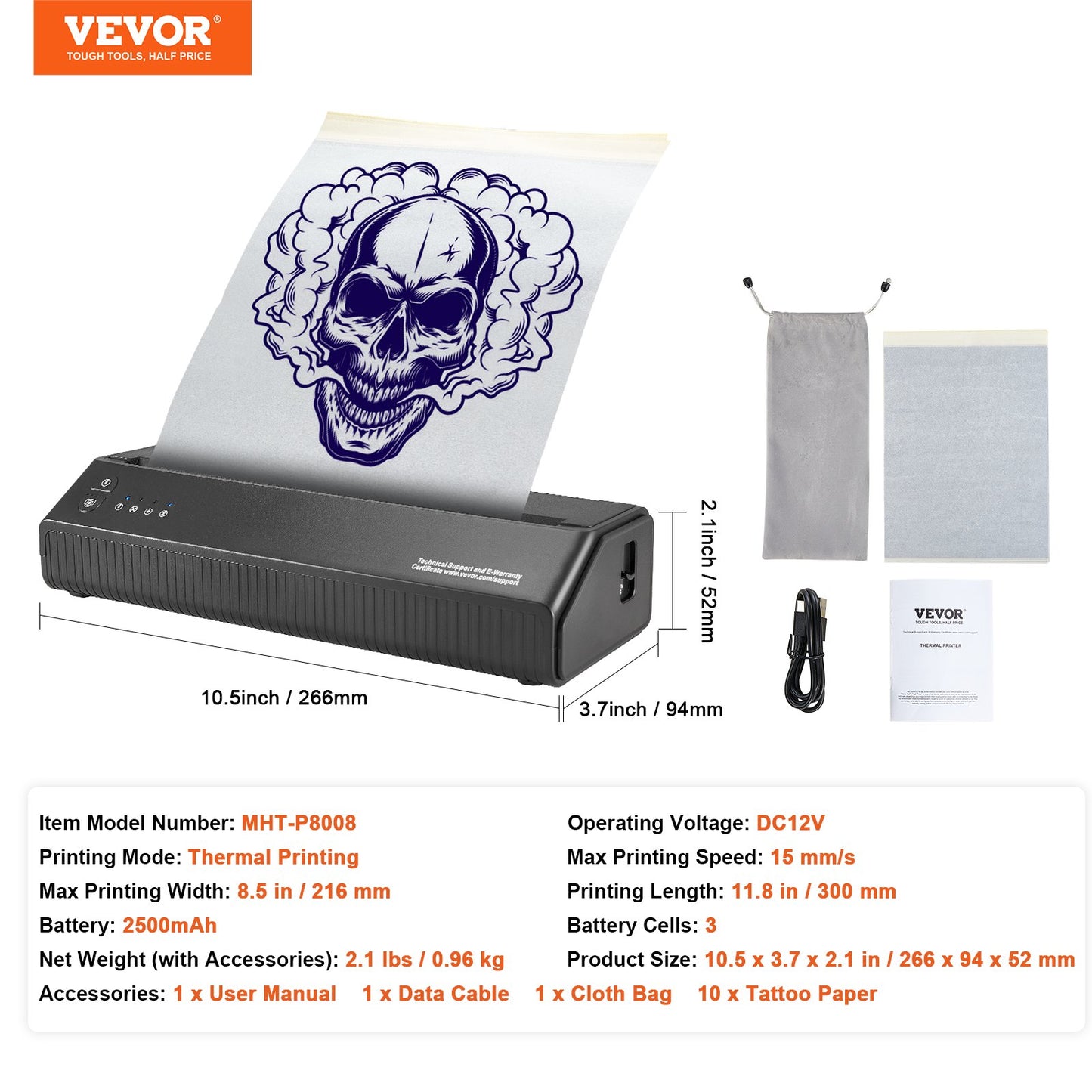 Tattoo Stencil Printer, Wireless Bluetooth Tattoo Printer Transfer Stencil Machine with 10Pcs Transfer Paper, Compatible for iOS＆Android Phone, iPad＆PC (with Storage Bag)