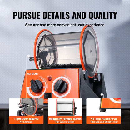 Jewelry Polisher Tumbler, 6.6lbs/3kg Capacity Mini Rotary Tumbler Machine with 0-60 Minutes Timer, 5 Speeds Jewelry Rotary Finisher for Surface Polishing Grinding Buffing Gemstones Jewels Coins