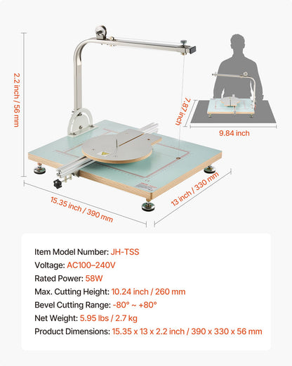 Hot Wire Foam Cutter, 58W Electric Styrofoam Cutter with Variable Temperature Control, Portable Tabletop Cutting Tool with 10.24" Max. Cutting Thickness for Foam, KT Board, Low-Density Sponge
