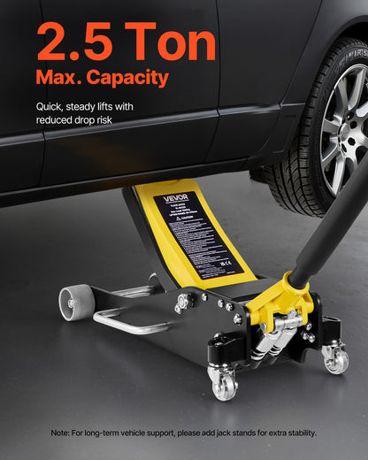 Low Profile Floor Jack, 2.5 Ton (5500 lbs) Capacity, Aluminum & Steel Racing Floor Jack with Dual Pistons Quick Lift Pump, Hydraulic Trolley Car Lift for Compact SUVs, Lifting Range 3.74-18.7 in