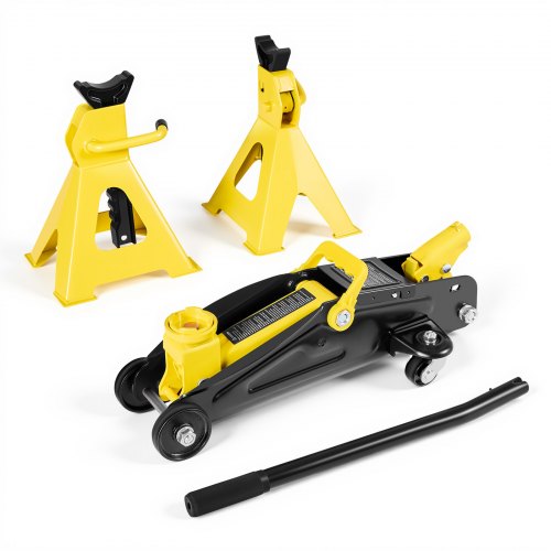 Low Profile Floor Jack, 2 Ton (4400 lbs) Capacity, Steel Racing Floor Jack with Stands, Single Piston Quick Lift Pump, Hydraulic Trolley Car Lift for Compact SUVs, Lifting Range 5.1-12.2 Inches