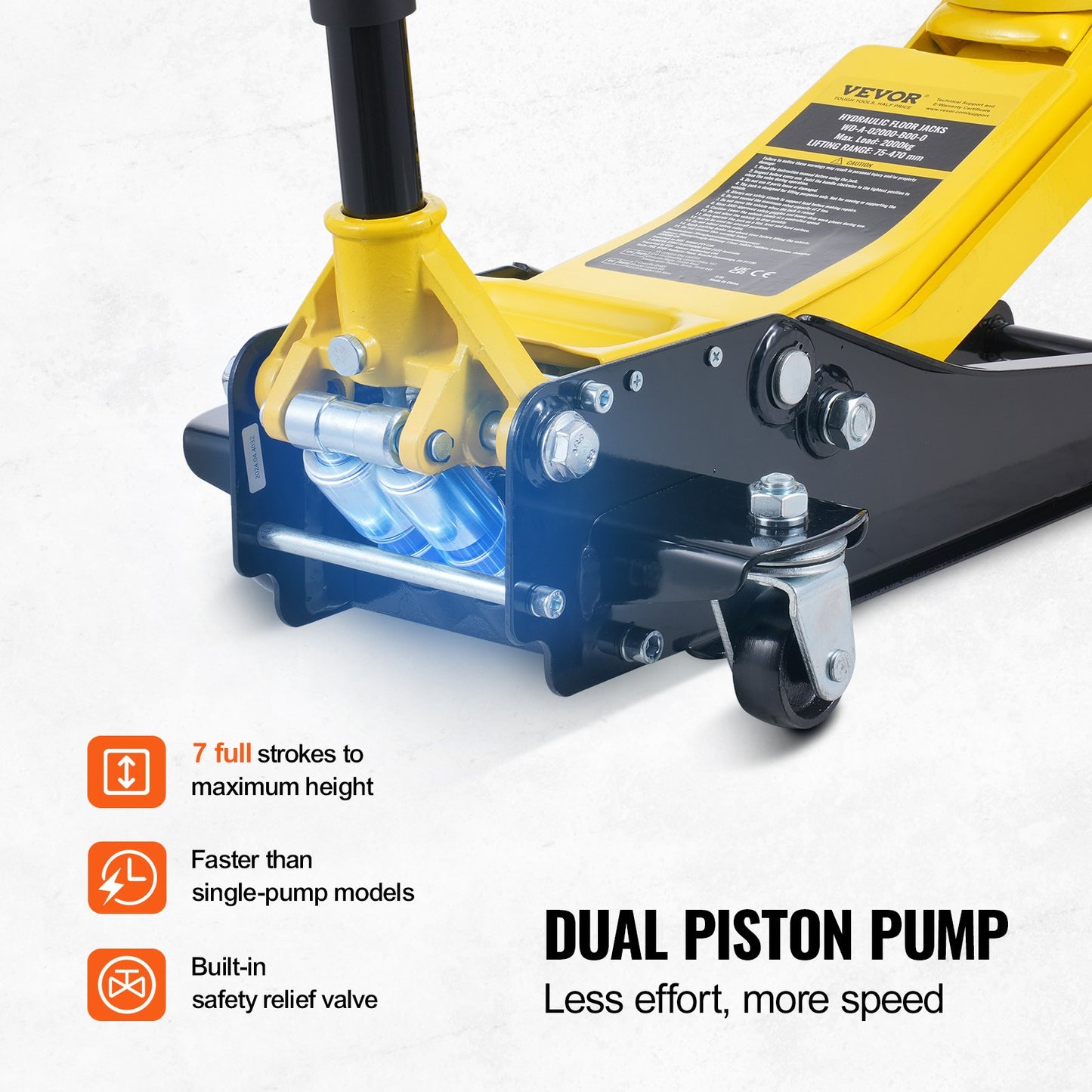 Low Profile Golvjack 2 Ton Heavy Duty Dual Piston Rapid Pump