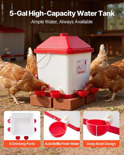 Automatic Chicken Feeder & Waterer Set, 5 Gallon/40 Pounds, Rain Proof Hanging Poultry Feeder with Water Cup No Waste, Automatic Gravity, Avoid Small Animals, Suitable for Chicken, Duck, Turkey