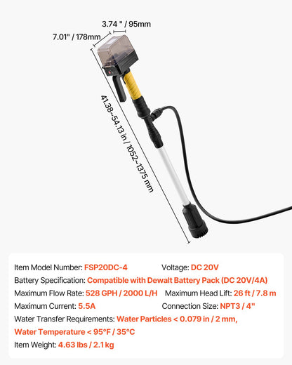 Kabellose Stab-Wassertransferpumpe für Dewalt 20 V MAX-Akku (nur Werkzeug)