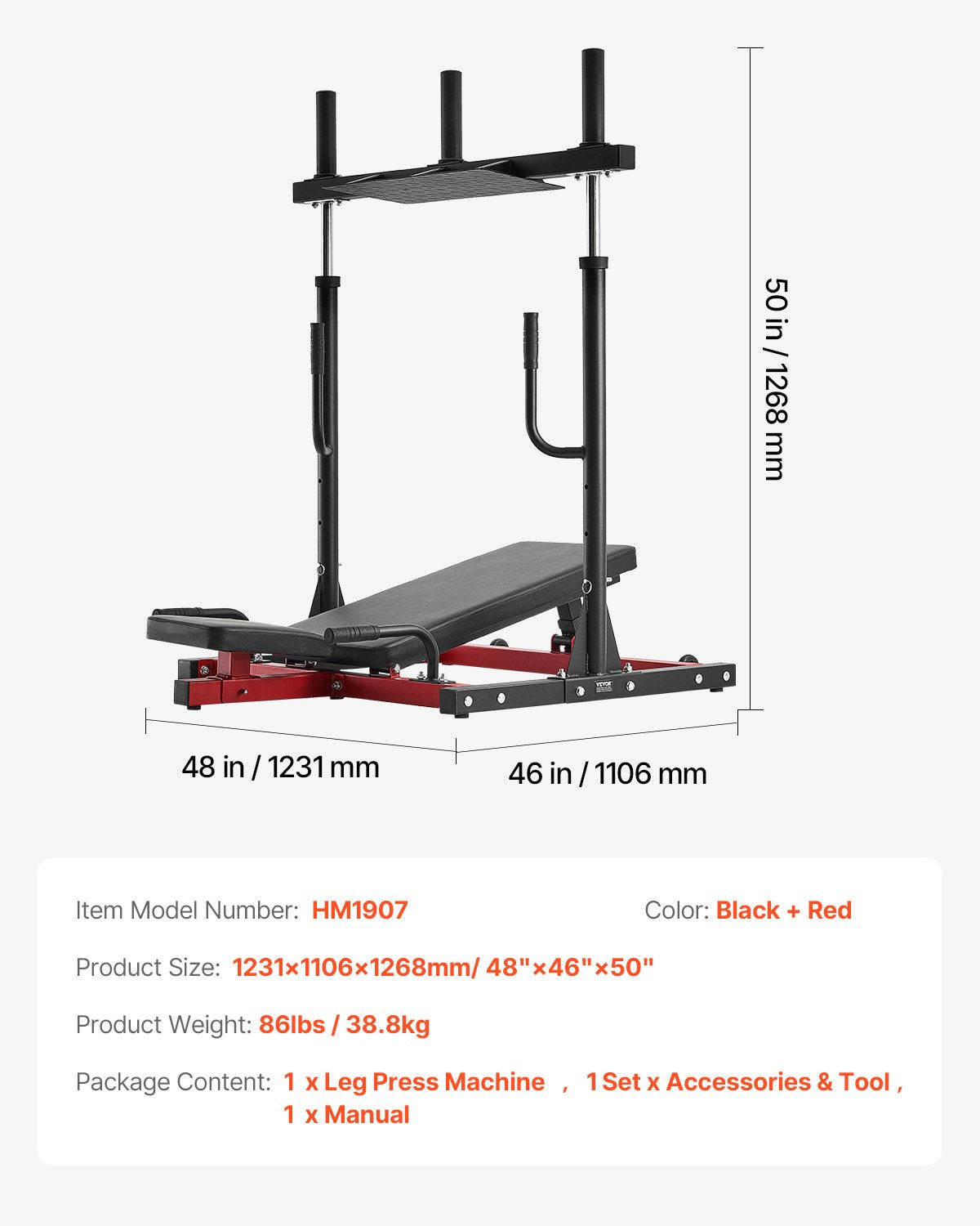 Vertical Leg Press Machine, Lower Body Special Home Gym Machine, Carbon Steel Leg Press Exercise Training Equipment, Adjustable Leg Strength Workout for High-Intensity Presses, 550 lbs Capacity