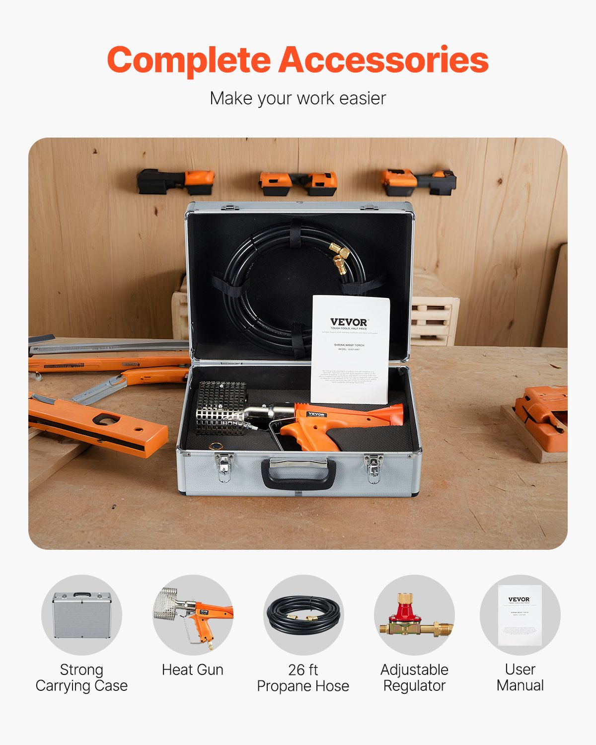 Propane Heat Gun, Up to 187660 BTU Hot Air Gun with Adjustable Regulator, 26 FT Hose, and Hard Carrying Case, Ideal for Boat Plastic Film Shrink Wrapping, Pallet Packaging, Crafting