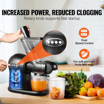 Slow Masticating Juicer, 2-Speed Mode Cold Press Juicer Machine with Reverse Function, Quiet Motor Slow Juicer, Juice Extractor Maker Easy to Clean with Brush, for High Nutrient Fruit Vegetable
