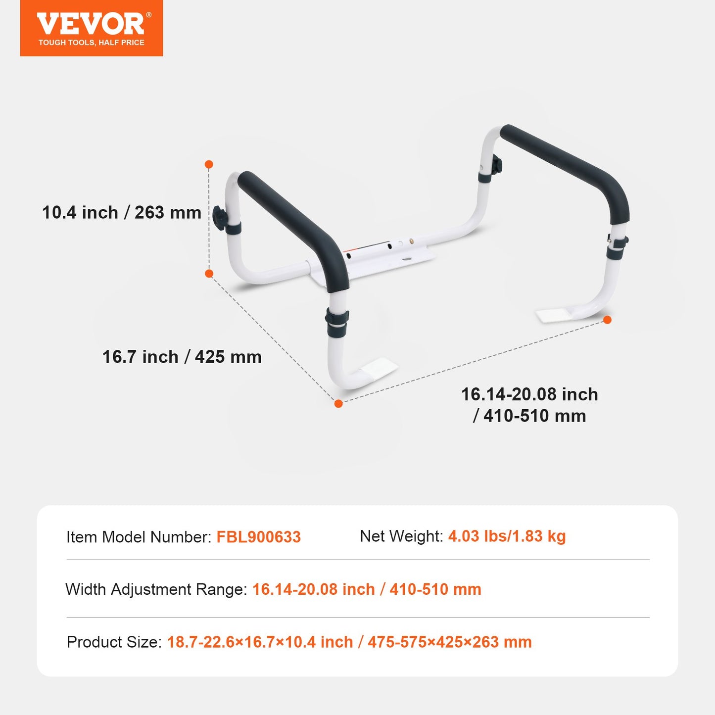 Toilet Safety Rail, 300LBS Capacity Toilet Seat Frame, Adjustable Width Fit Most Toilets, Easy Installation, Toilet Handles Grab Bars with Padded Armrests for Handicap, Disabled, Seniors