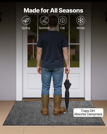 Front Door Mat, 5 x 3 ft Commercial Floor Mat for Indoor and Outdoor, Industrial Entrance Carpet with PVC Backing, Heavy Duty Washable Entry Rug for Hallway, Kitchen, Balcony, Garage, Grey