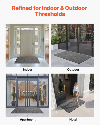 Front Door Mat, 5 x 3 ft Commercial Floor Mat for Indoor and Outdoor, Industrial Entrance Carpet with PVC Backing, Heavy Duty Washable Entry Rug for Hallway, Kitchen, Balcony, Garage, Grey
