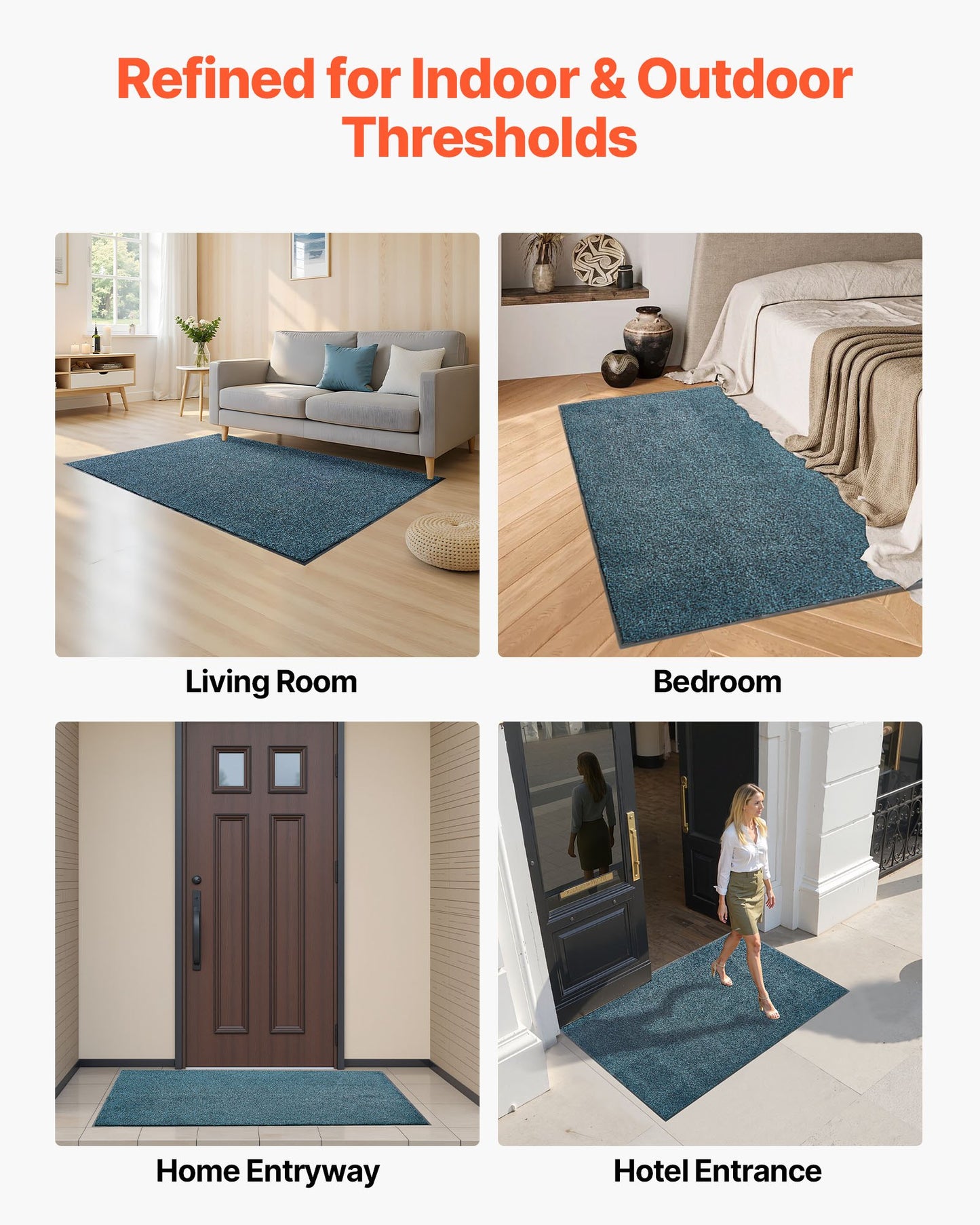 Front Door Mat, 6 x 4 ft Commercial Floor Mat for Indoor and Outdoor, Industrial Entrance Carpet with PVC Backing, Heavy Duty Washable Entry Rug for Hallway, Kitchen, Balcony, Garage, Slate Blue