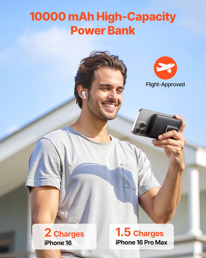 Magnetic Power Bank, 10000 mAh Battery Pack, Wireless MagSafe-Compatible Portable Charger, with Smart LED Display, Foldable Stand, Fast Charging for iPhone16/15/14/13/12 Series, Samsung, Huawei