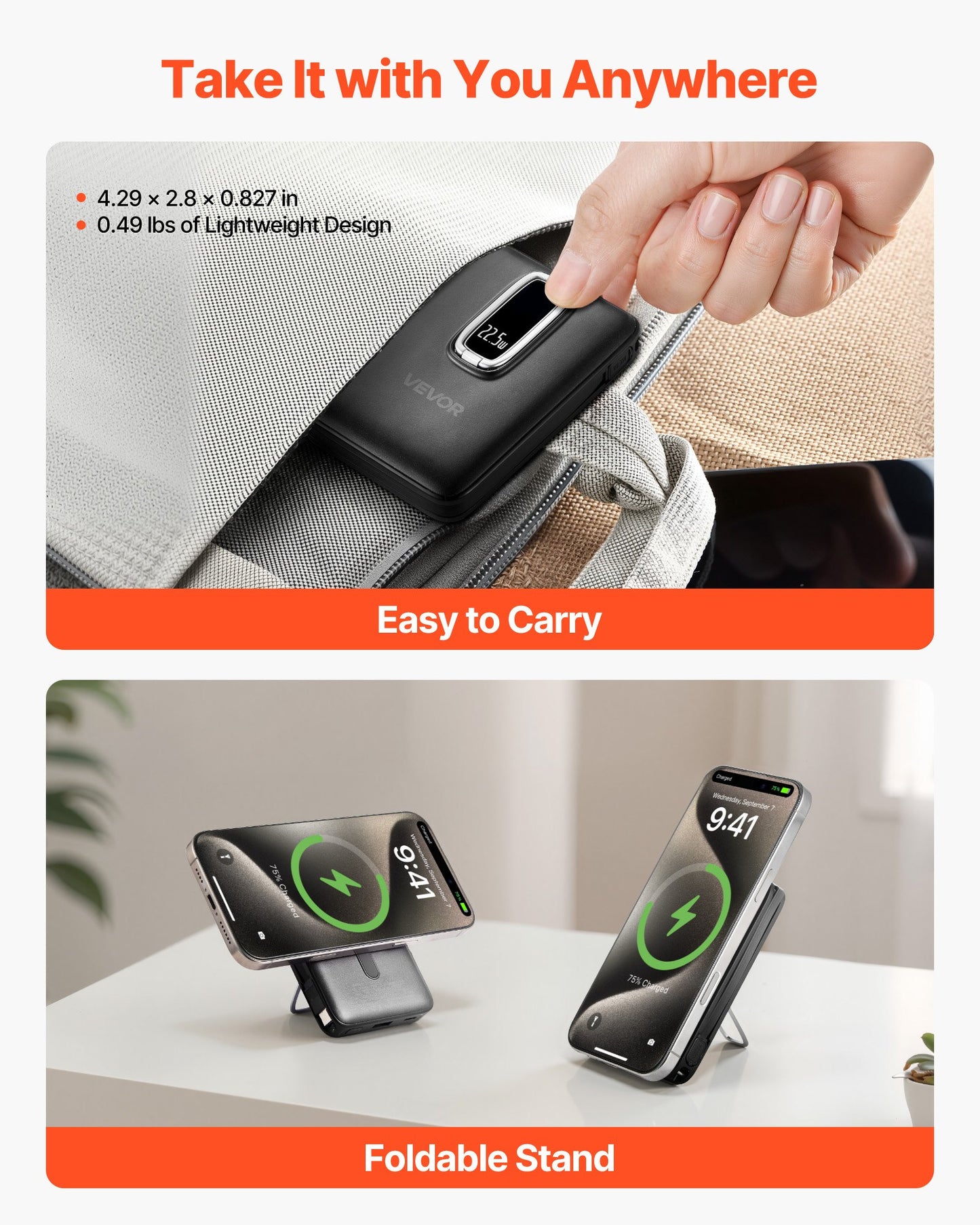 Magnetic Power Bank, 10000 mAh Battery Pack, Wireless MagSafe-Compatible Portable Charger, with Smart LED Display, Foldable Stand, Fast Charging for iPhone16/15/14/13/12 Series, Samsung, Huawei
