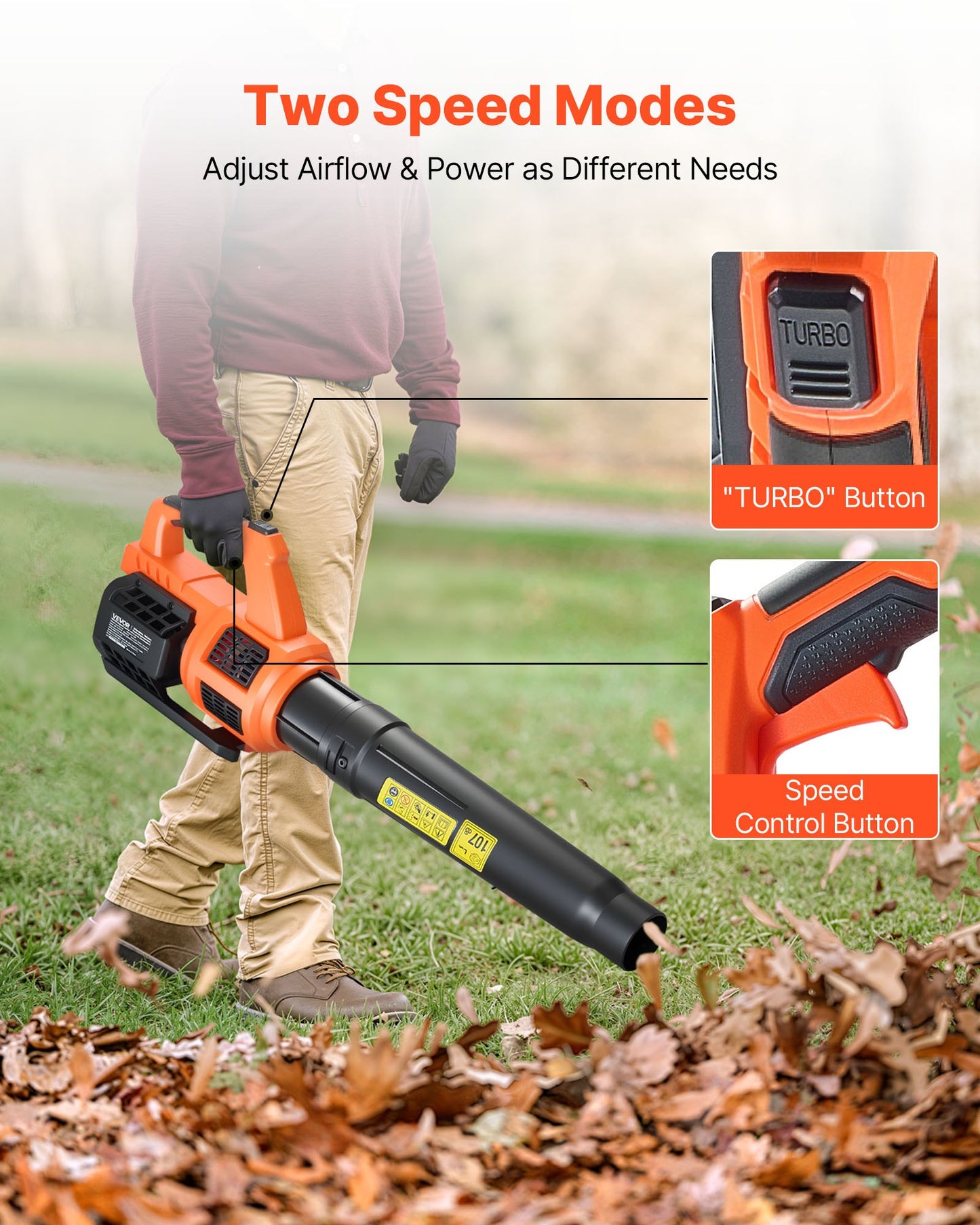 Cordless Leaf Blower, 20V Powerful Electric Leaf Blower with 2.0Ah Battery, Fast Charging & Quiet Operation, 2 Speed Control, 450 CFM/110 MPH Lightweight Powered Blowers for Leaves Lawn Care