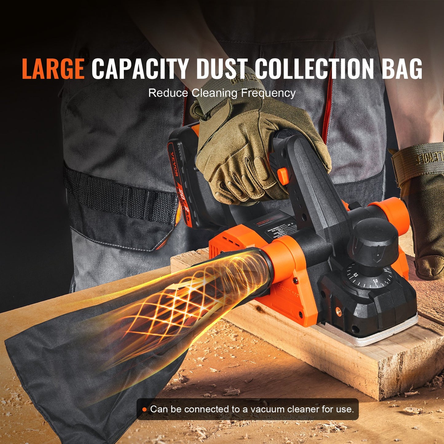 Cordless Electric Hand Planer, 3-1/4" Width, 16500 rpm Handheld Wood Planer with 5/64" Adjustable Planing Depth HSS Blade Dual Side Dust Outlets, for Woodworking Wood Planing Surface Smoothing