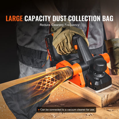 Cordless Electric Hand Planer, 3-1/4" Width, 16500 rpm Handheld Wood Planer with 5/64" Adjustable Planing Depth HSS Blade Dual Side Dust Outlets, for Woodworking Wood Planing Surface Smoothing