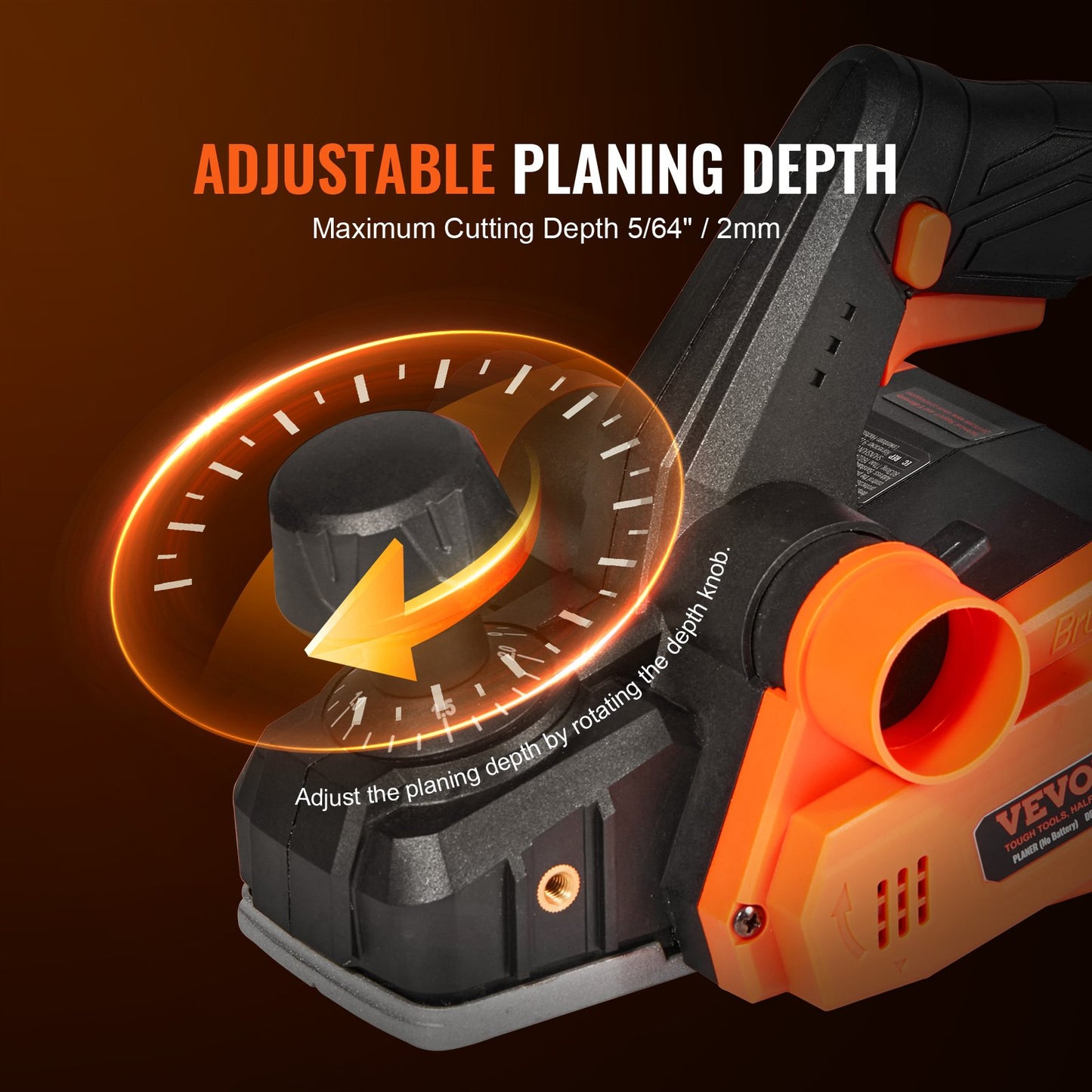 Cordless Electric Hand Planer, 3-1/4" Width, 16500 rpm Handheld Wood Planer with 5/64" Adjustable Planing Depth HSS Blade Dual Side Dust Outlets, for Woodworking Wood Planing Surface Smoothing