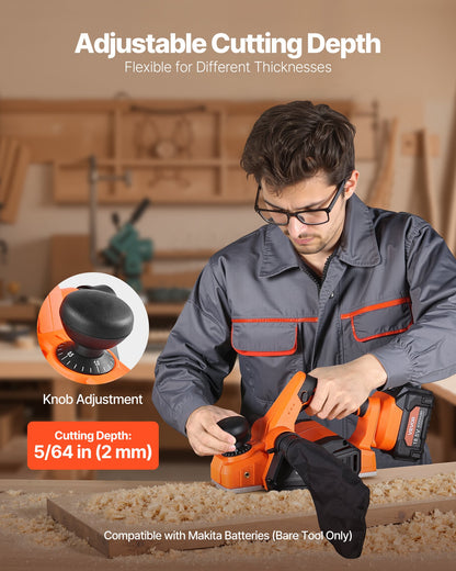 Cordless Handheld Planer, 3-1/4-Inch Cut Width, 15000 RPM Electric Hand Wood Planer with Brushless Motor, Adjustable Cut Depth for Woodworking, Compatible with 18V Battery (Bare Tool Only)