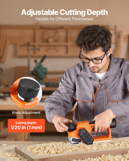 Cordless Handheld Planer, 2-1/5-Inch Cut Width, 14500 RPM Electric Hand Wood Planer with 2 Ah 12V Lithium Battery, Brushless Motor, Adjustable Cut Depth, 2 Blades, for Woodworking Wood Chamfer