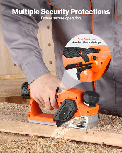 Cordless Handheld Planer, 2-1/5-Inch Cut Width, 14500 RPM Electric Hand Wood Planer with 2 Ah 12V Lithium Battery, Brushless Motor, Adjustable Cut Depth, 2 Blades, for Woodworking Wood Chamfer