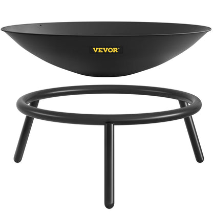 Fire Pit Bowl, 22-inch Deep Round Carbon Steel Fire Bowl, Wood Burning for Patios, Backyards and Camping Use, with a Drain Hole and a Wood Stick, Black