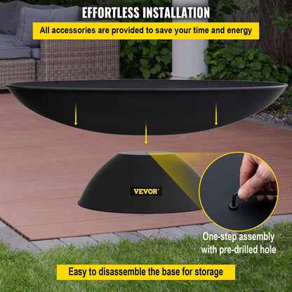 Fire Pit Bowl, 30-inch Deep Round Cast Iron Fire Bowl, Wood Burning for Patios, Backyards and Camping Use, with a Stable Bowl Designed Base and a Wood Stick, Black